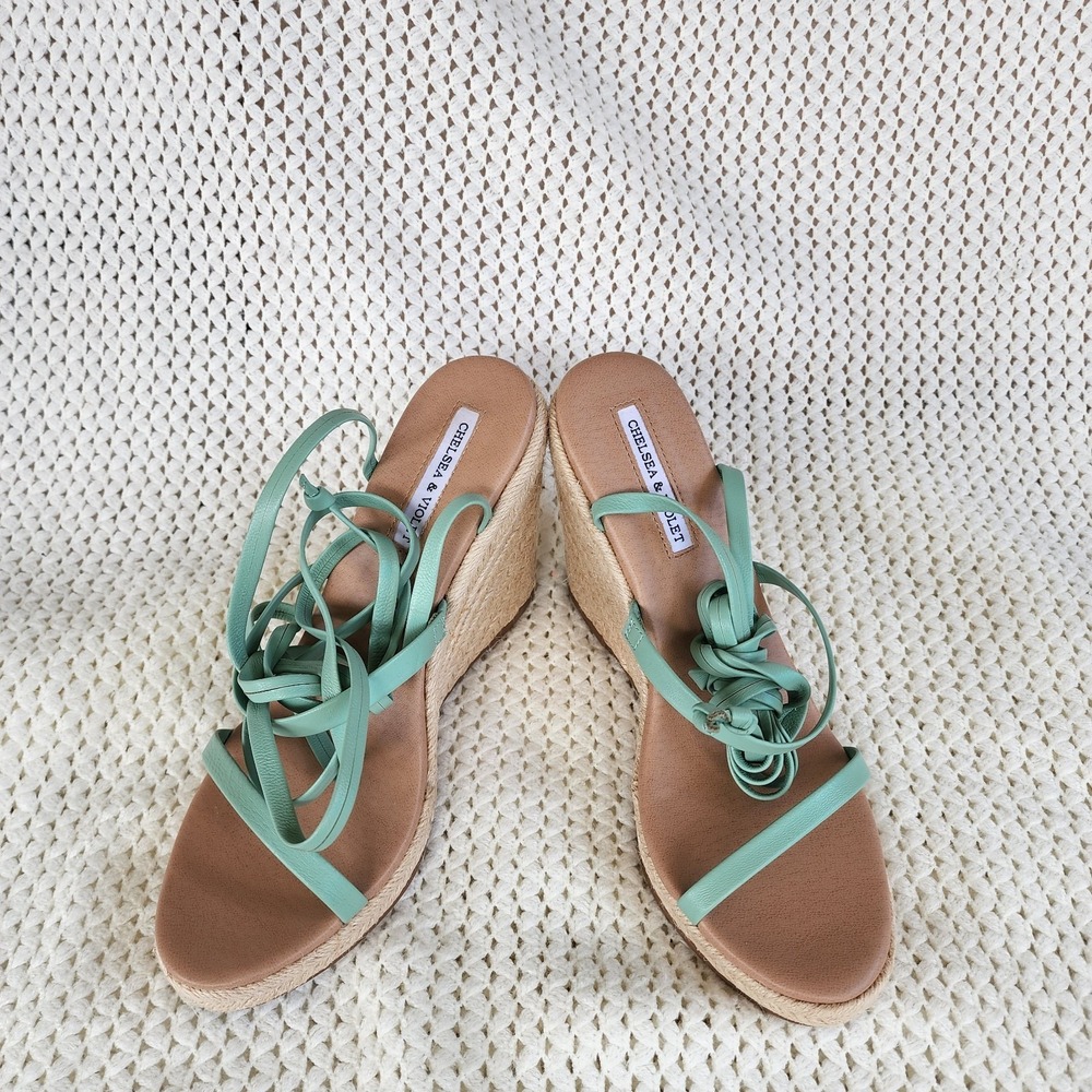 Chelsea and‎ Violet Mariah Aqua Green Wrap Espadrille Sandals Women's Size9